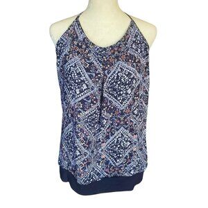 Maurices blue floral halter style top ties in back women's size medium